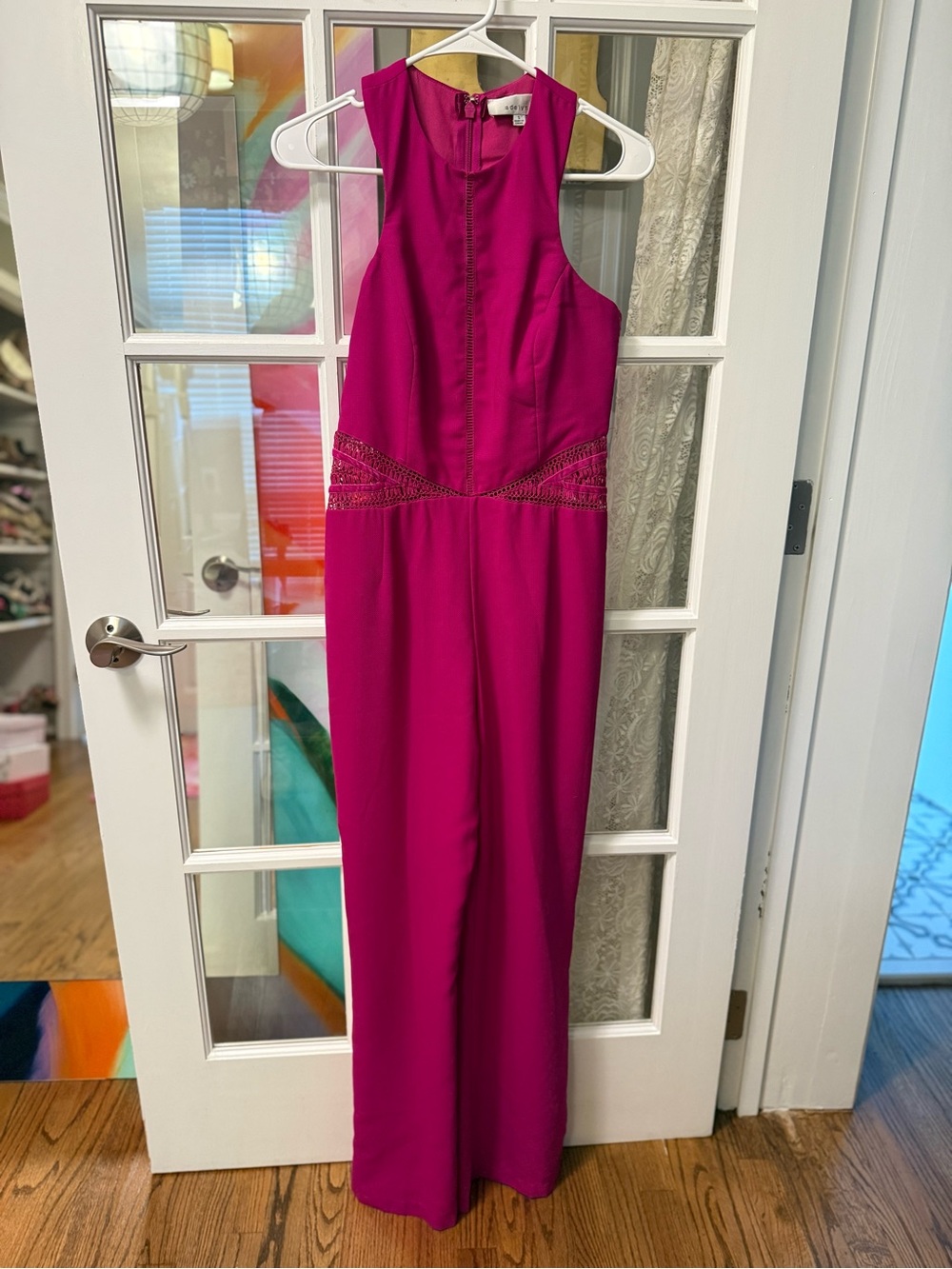 Adelyn Rae Sleeveless Fuchsia Jumpsuit with Waist Cutout Detail